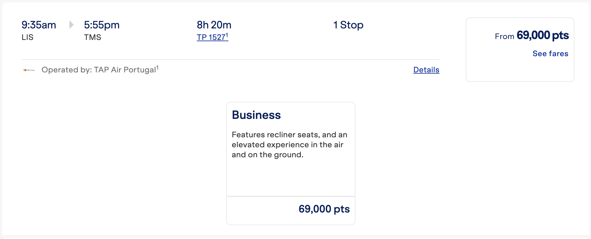 sao tome award search tap portugal with Jetblue trueblue points